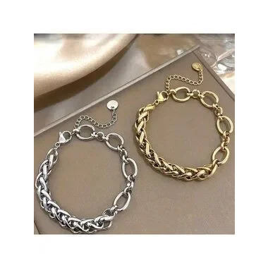 Silver Plated Stainless Steel Link Chain Bracelet Adjustable